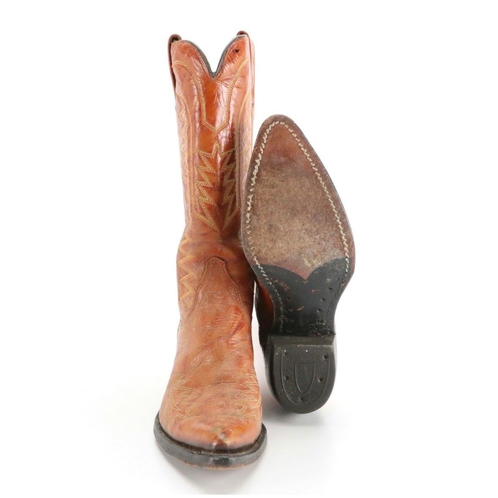 Wrangler Mens Vintage Western Cowboy Boots Cognac Brown Leather Pointed Toe 6.5D - Picture 8 of 8